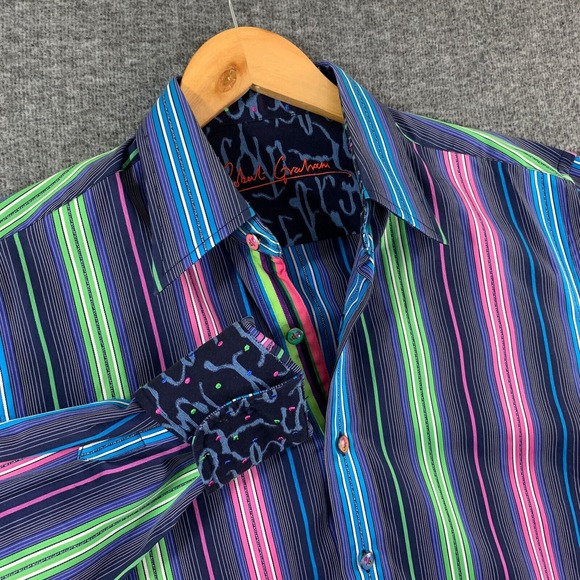 Robert Graham Shirt Men Large Retro Skull Button Party Colorful Loud Vibrant